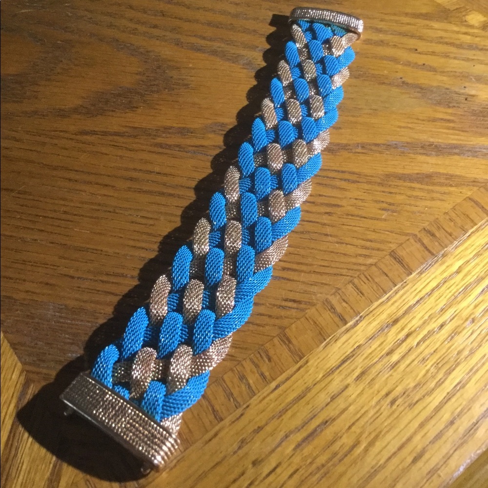 Blue and gold woven mesh magnetic bracelet